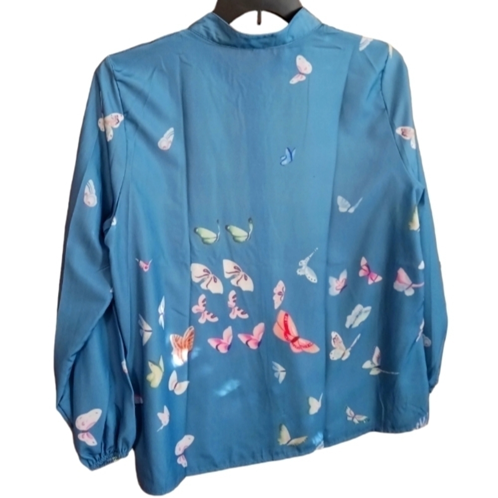 Blue Butterfly Button Down Long Sleeve Top - Picture 2 of 4